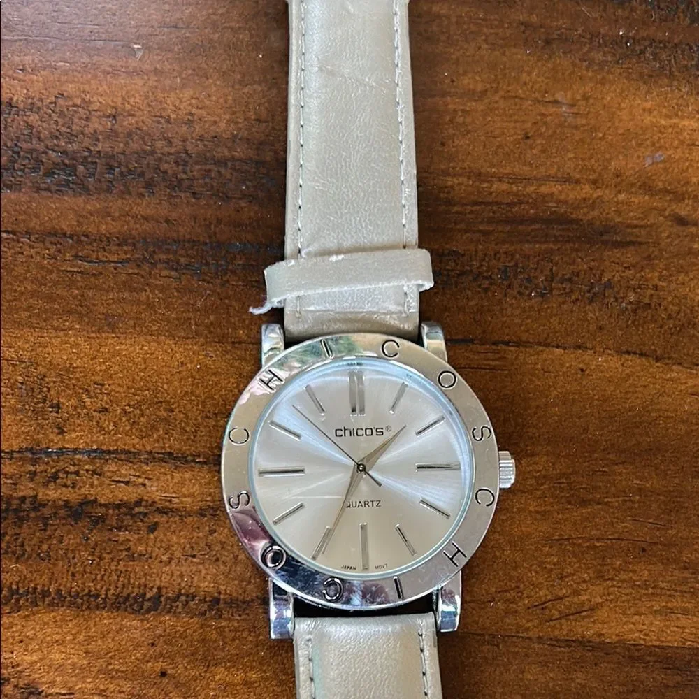 Chico Cream Metallic leather band Watch with Silver Accents